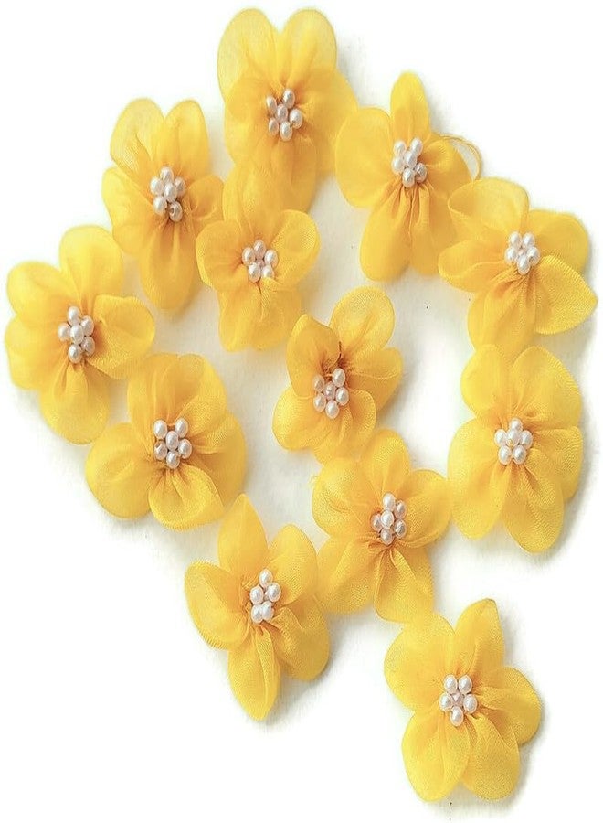 DaSync SYNC Yellow Flowers Decoration Craft Patches for Clothes 25 Pieces Artificial Blouse Hair Jewellery Imitation Dresses Dupatta Suits, Sarees Gowns Flower - Image 1